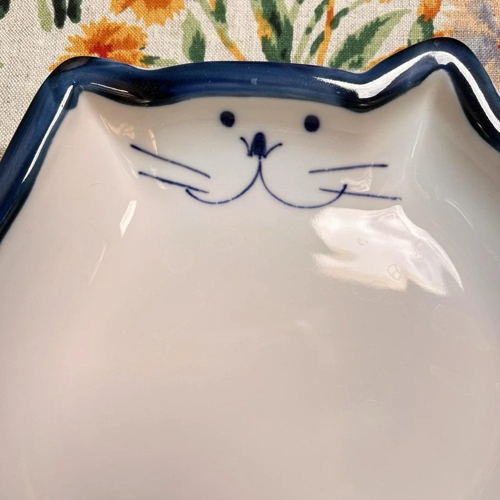 VTG Takahashi San Francisco Blue Fat Chubby Happy Cat Ceramic Serving Dish Plate